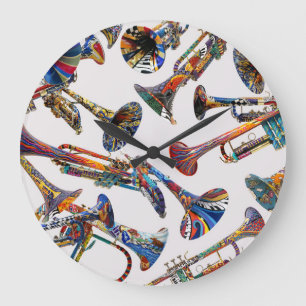 Farbenfrohes Trompetendesign  Große Wanduhr