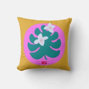 Farbenfrohes tropisches florales modernes Monogram Kissen