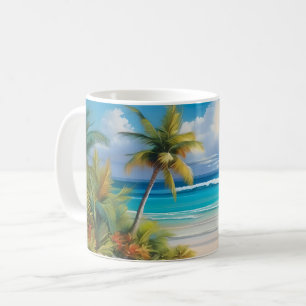 Farbenfrohes tropisches Paradies Meer & Palmen Kaffeetasse