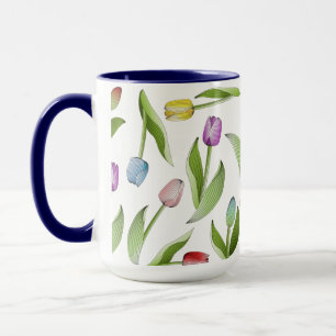Farbenfrohes Tulpen-Blumenmuster-Kaffee Tasse