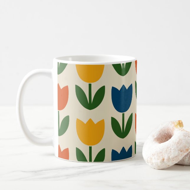 Farbenfrohes Tulpenmuster Kaffeetasse (Mit Donut)