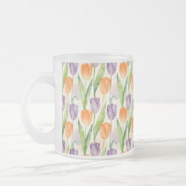 Farbenfrohes Tulpenmuster Mattglastasse (Links)