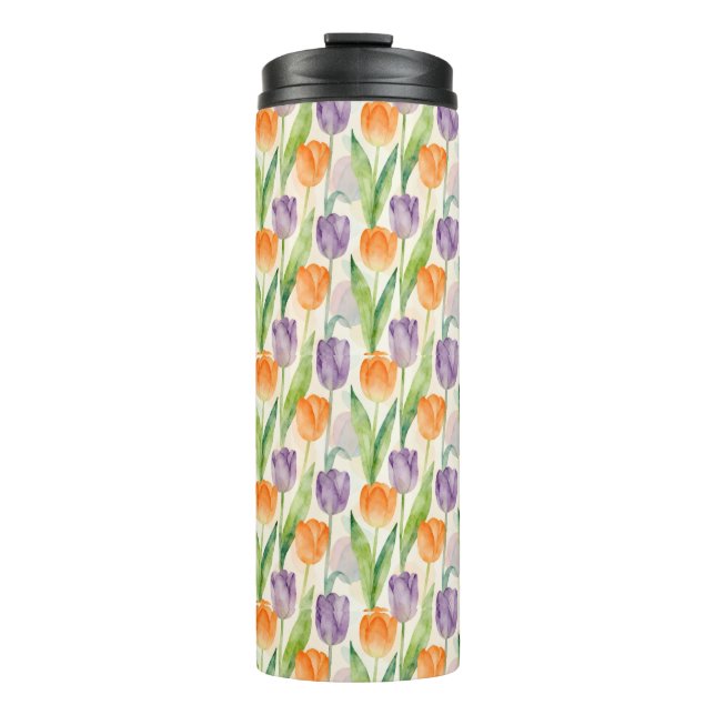 Farbenfrohes Tulpenmuster Thermosbecher (Vorderseite)