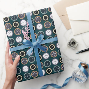 Farbenfrohes Uhr-Zifferblatt-Muster-Uhrmacher-Gebu Geschenkpapier
