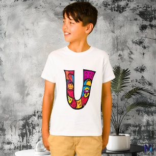 Farbenfrohes und lustiges Monogramm U Tribal und D T-Shirt