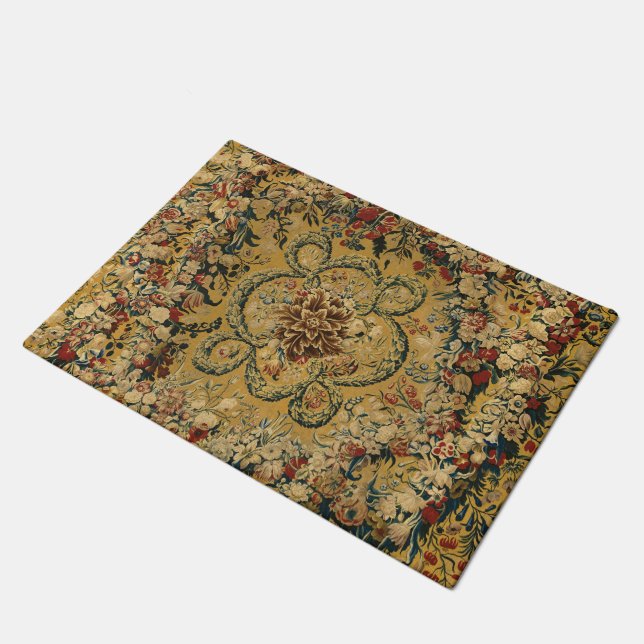 Farbenfrohes Vintage-Blumen-Teppichmuster Fußmatte (Schrägansicht)