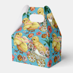 Farbenfrohes Vintage-Ostern mit Hühnern und Blumen Geschenkschachtel