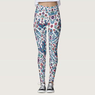 Farbenfrohes volkstümliches Kunst-Blumen-Vogel-Mus Leggings