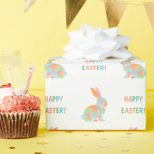 Farbenfrohes Wasserfarben-Hasen-Muster Frohe Oster Geschenkpapier