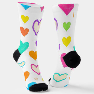 Farbenfrohes Wasserfarben-Herzen-Muster Crew Regen Socken