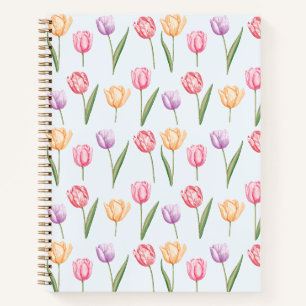 Farbenfrohes Wasserfarben-Tulpen-Blumenmuster Notizbuch