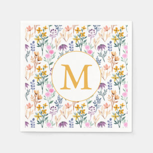 Farbenfrohes Wasserfarbenmuster mit Frühlingsblume Serviette