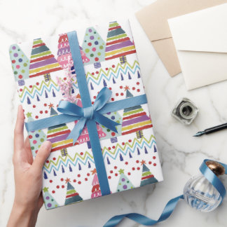 Farbenfrohes Weihnachtsbaum-Muster-Geschenkpapier Geschenkpapier