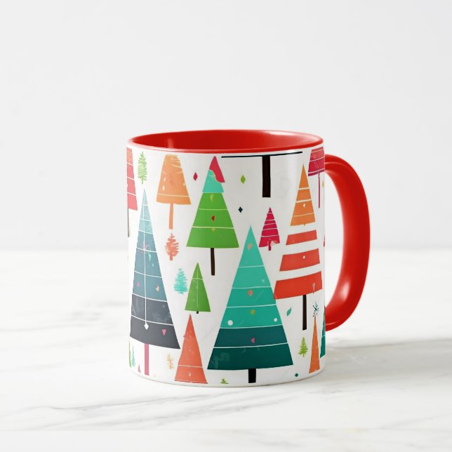 Farbenfrohes Weihnachtsbäume-Muster Tasse (VorderseiteRechts)