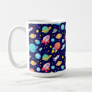 Farbenfrohes Weltraum-Cartoon-Muster Kaffeetasse