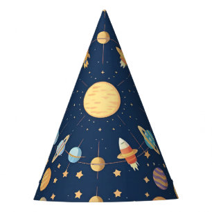 Farbenfrohes Weltraum-Muster mit Planeten Partyhütchen