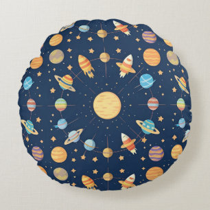 Farbenfrohes Weltraum-Muster mit Planeten Rundes Kissen