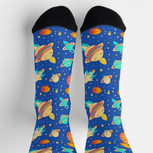 Farbenfrohes Weltraum-Muster mit Planeten Socken