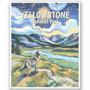 Farbenfrohes Yellowstone-Nationalpark Wolfheulen Aufkleber