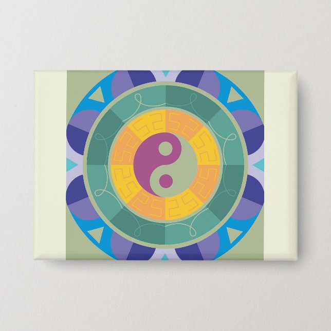 Farbenfrohes Yin-Yang-Muster Button (Vorderseite)