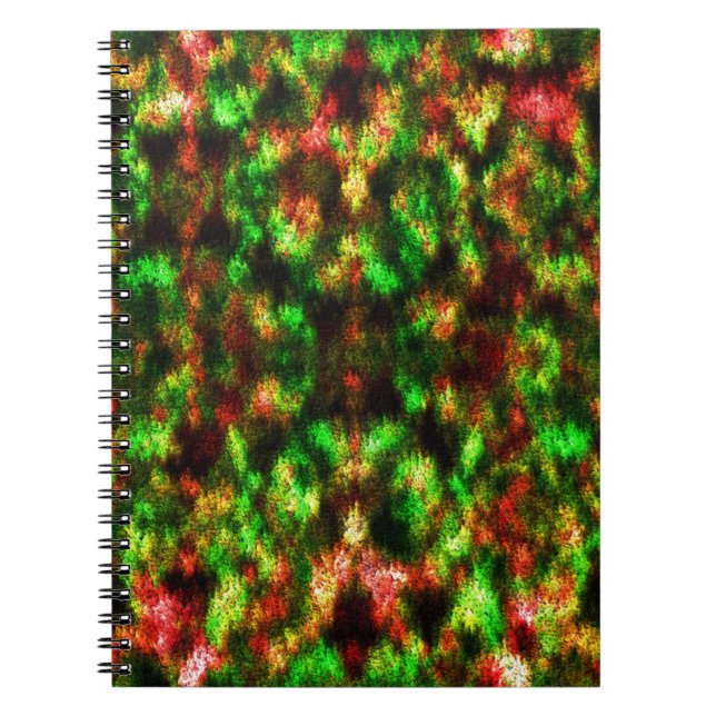 Farbengrün, gelb bis rot mit Federn. Notizblock (Vorderseite)