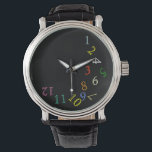 Farbenkennzahlen der verrückten Stunde Armbanduhr<br><div class="desc">Eine konzeptuelle Uhr mit undurchsichtigen,  farbigen Zahlen - Sie können das Design bearbeiten und die schwarze Hintergrundfarbe ändern</div>