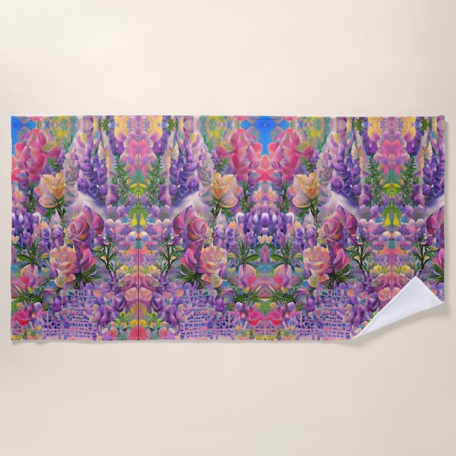 farbenprächtige abstrakte Blumengestaltung Strandtuch (Vorderseite)