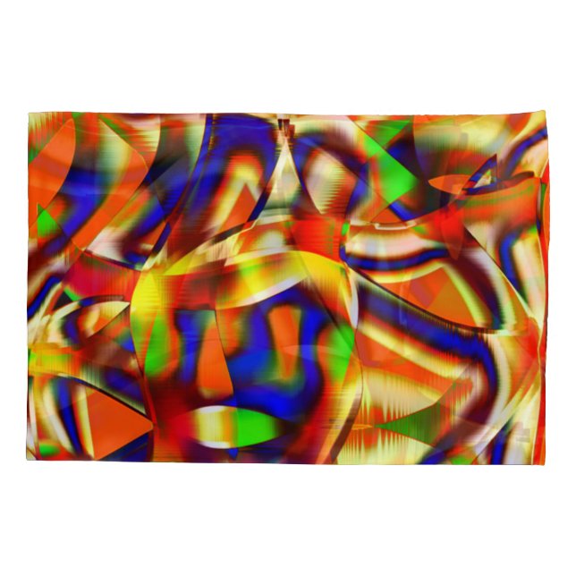 Farbenprächtige Farben, blauer und orangefarbener  Kissenbezug (Rückseite-Links)