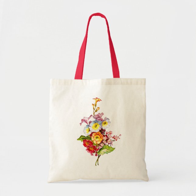 Farbenprächtige Primrose Bouquet Vintage Blumenstr Tragetasche (Vorne)