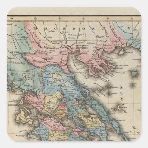 Farbenreiche Atlas-Karte Griechenlands Quadratischer Aufkleber