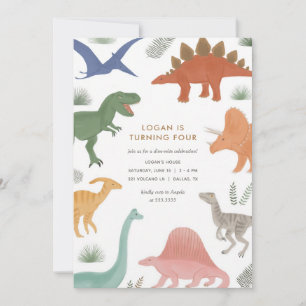 Farbenreicher Dinosaurier-Geburtstag Einladung