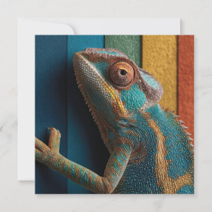 Farbenreiches Chamäleon auf Regenbogenhintergrund Feiertagskarte