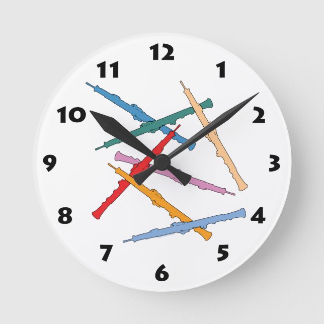 Farbenreiches Oboe Runde Wanduhr (Vorderseite)