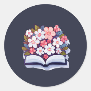 Farbenreiches Open Book mit Blume Runder Aufkleber