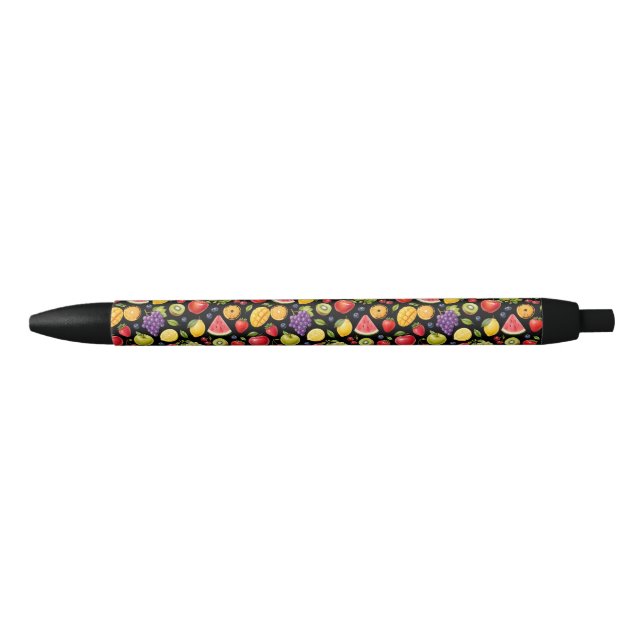 Farbenstift mit fruchtigem Muster (schwarze Basis) Kugelschreiber (Vorderseite)