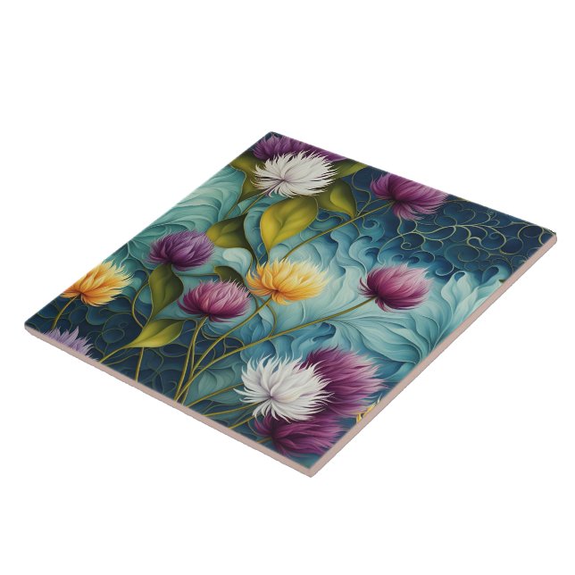Farbenvolles Blumendesign mit lebhaften Blätter Fliese (Seite)