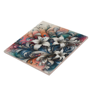 Farbenvolles Blumendesign mit weißen Lilien Fliese