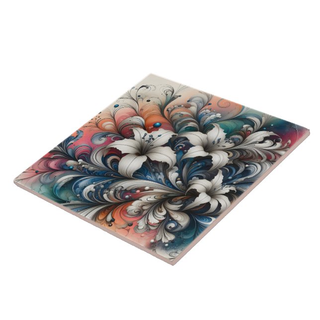 Farbenvolles Blumendesign mit weißen Lilien Fliese (Seite)