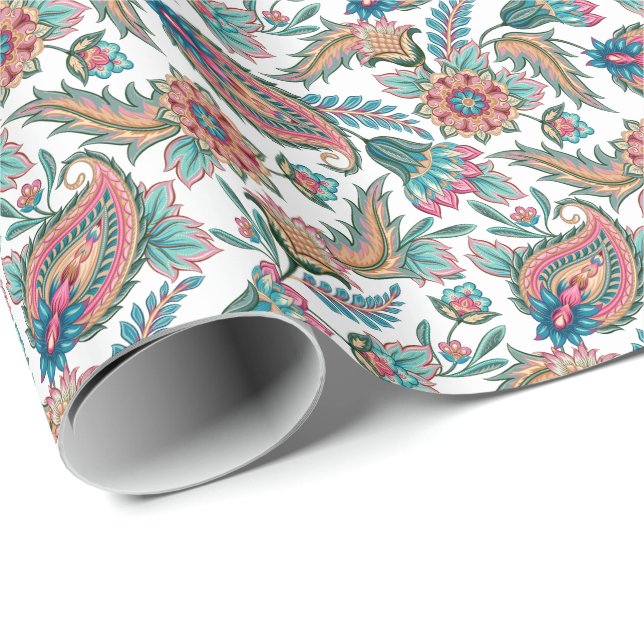 Farbenvolles Ethnic Floral Paisley Muster Geschenkpapier (Rolleneckpunkt)