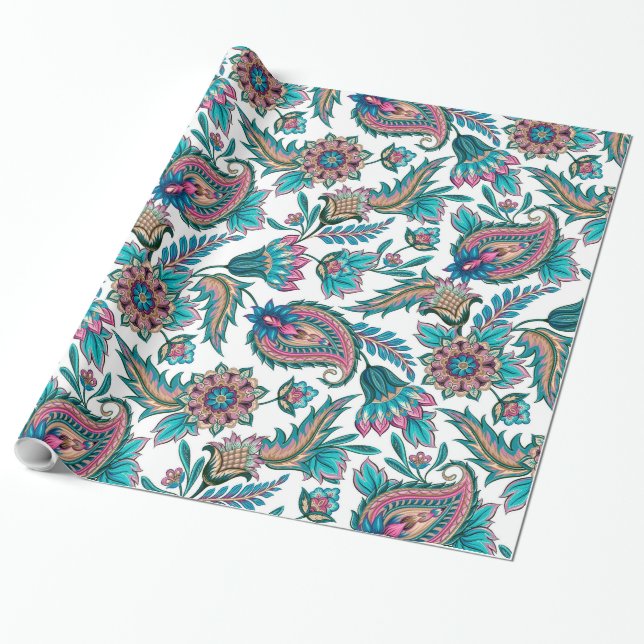 Farbenvolles Ethnic Floral Paisley Muster Geschenkpapier (Ungerollt)