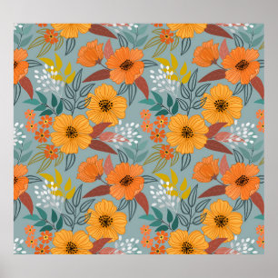 Farbenvolles, handgezeichnetes Blume-Muster Poster
