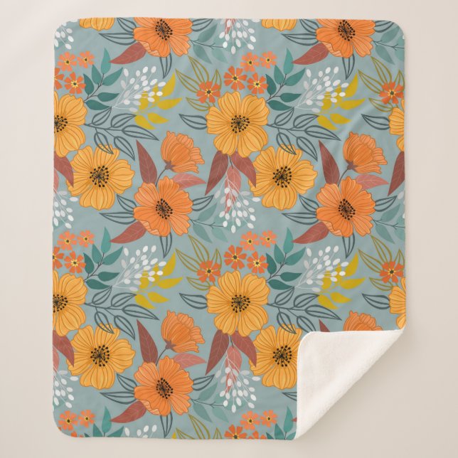 Farbenvolles, handgezeichnetes Blume-Muster Sherpadecke (Vorderseite)