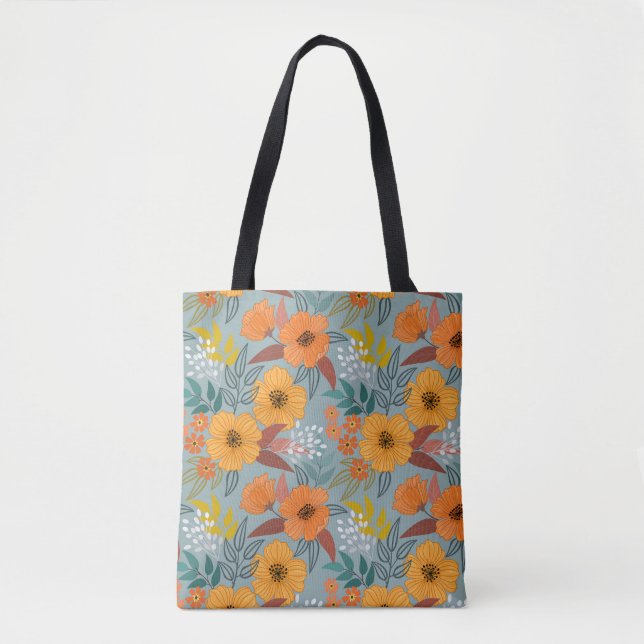 Farbenvolles, handgezeichnetes Blume-Muster Tasche (Vorderseite)