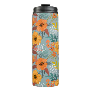 Farbenvolles, handgezeichnetes Blume-Muster Thermosbecher
