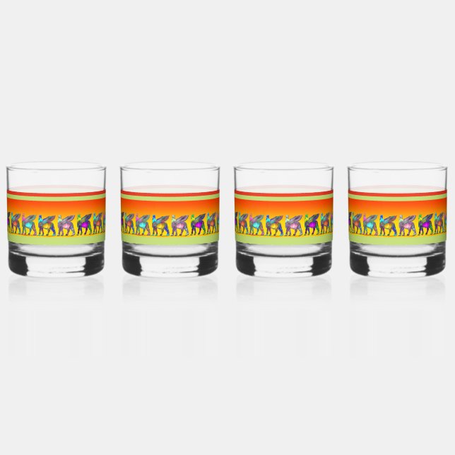 Farbenvolles Lamassu-Trinkbehälter-Set Whiskyglas (Vorderseite)