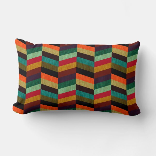 Farbenvolles, mehrfarbiges Herringbone-Muster Lendenkissen (Vorderseite)