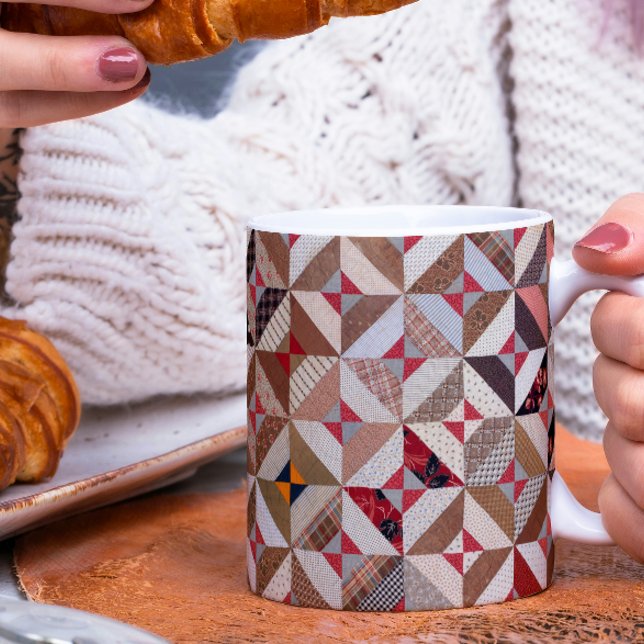 Farbenvolles Patchwork Quilt Pattern Elegant Kaffeetasse (A cozy mug for afternoon tea! It features an elegant, 
colorful, vintage patchwork quilt pattern. )