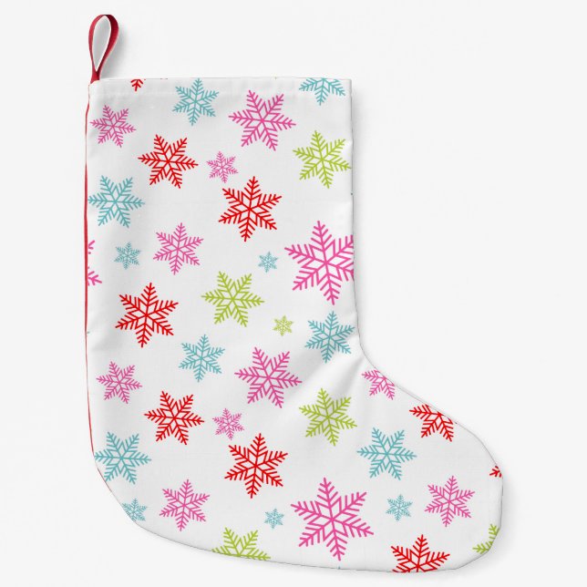 Farbenvolles Schneeflockenmuster - festes Winterde Kleiner Weihnachtsstrumpf (Vorderseite)