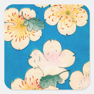 FarbeWoodblock Druck der Hartriegel-Blüten Quadratischer Aufkleber