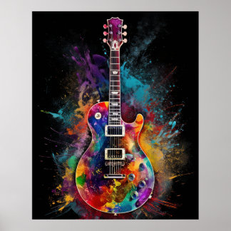 Farbexplodierende elektrische Gitarre Poster